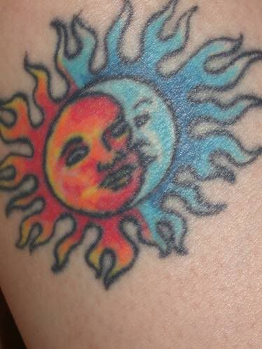 Colorful Sun and Moon Tattoo Women Tattoo Pictures Colorful Sun and Moon
