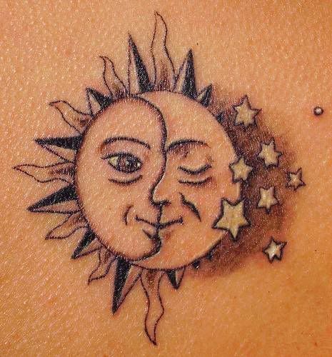 Unique Women Tattoos Moon and Sun Tattoo Pictures