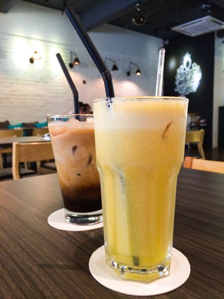 Immunity Builder fruit juice and Iced Caramel Latte by Bofe Eatery