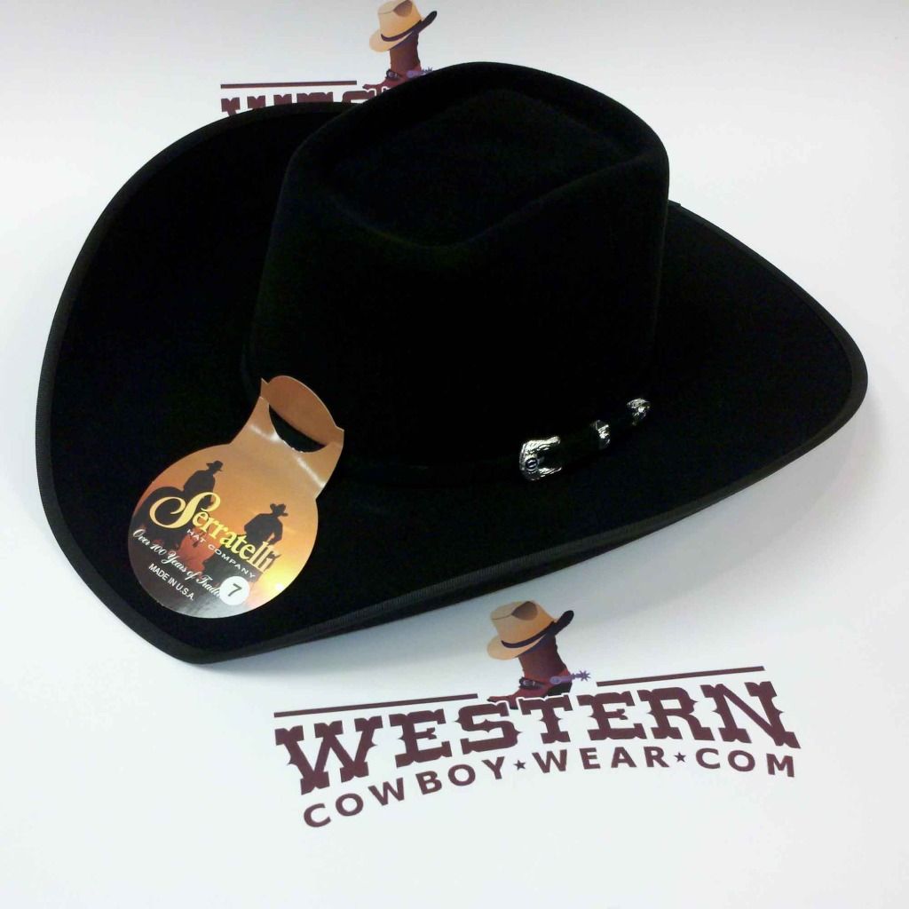 SERRATELLI 4 States 5x Felt E6 Black Cowboy Hat with Brick Crease and ...