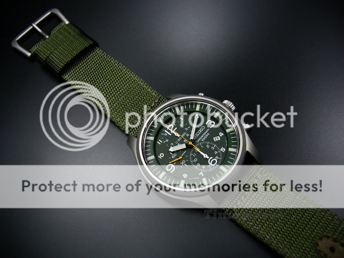 Seiko Green Nylon Band 100M Chronograph Mens Watch  