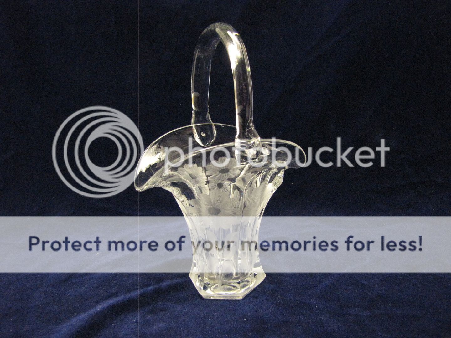 Small Clear Glass Etched Flower Basket Style Vase  