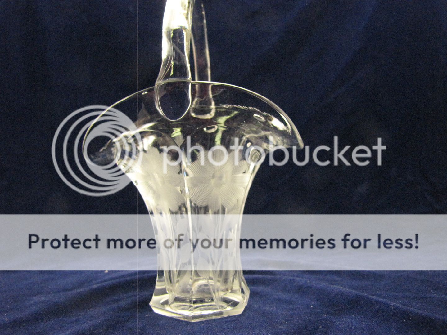 Small Clear Glass Etched Flower Basket Style Vase  